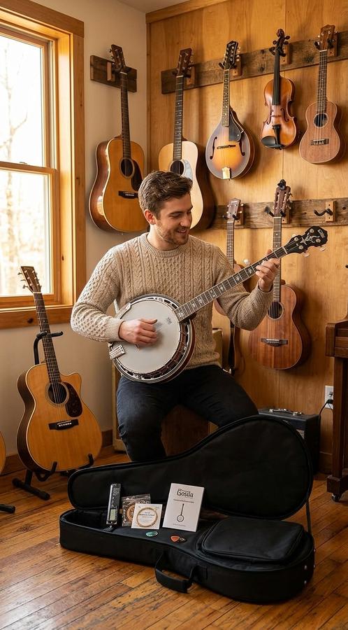 Gosila 5-string banjo at campfire