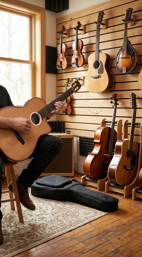 Gosila silent guitar in dim room