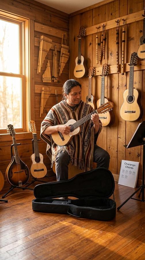 Gosila charango with Andean backdrop